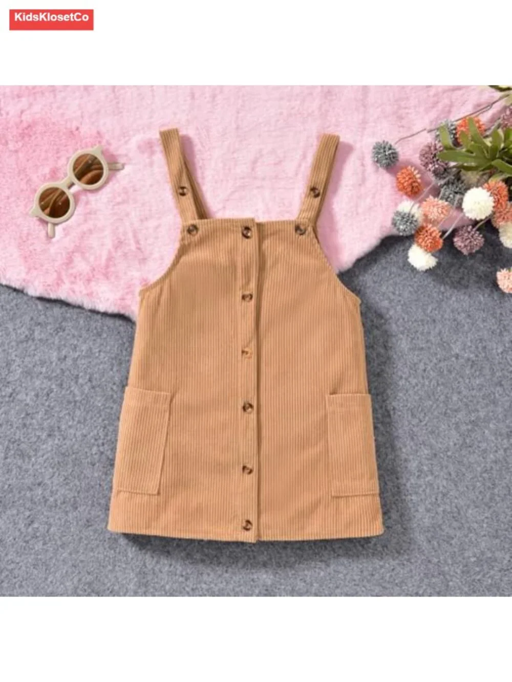 Toddler Corduroy Button Down Overall Dress Set 2-7Y
